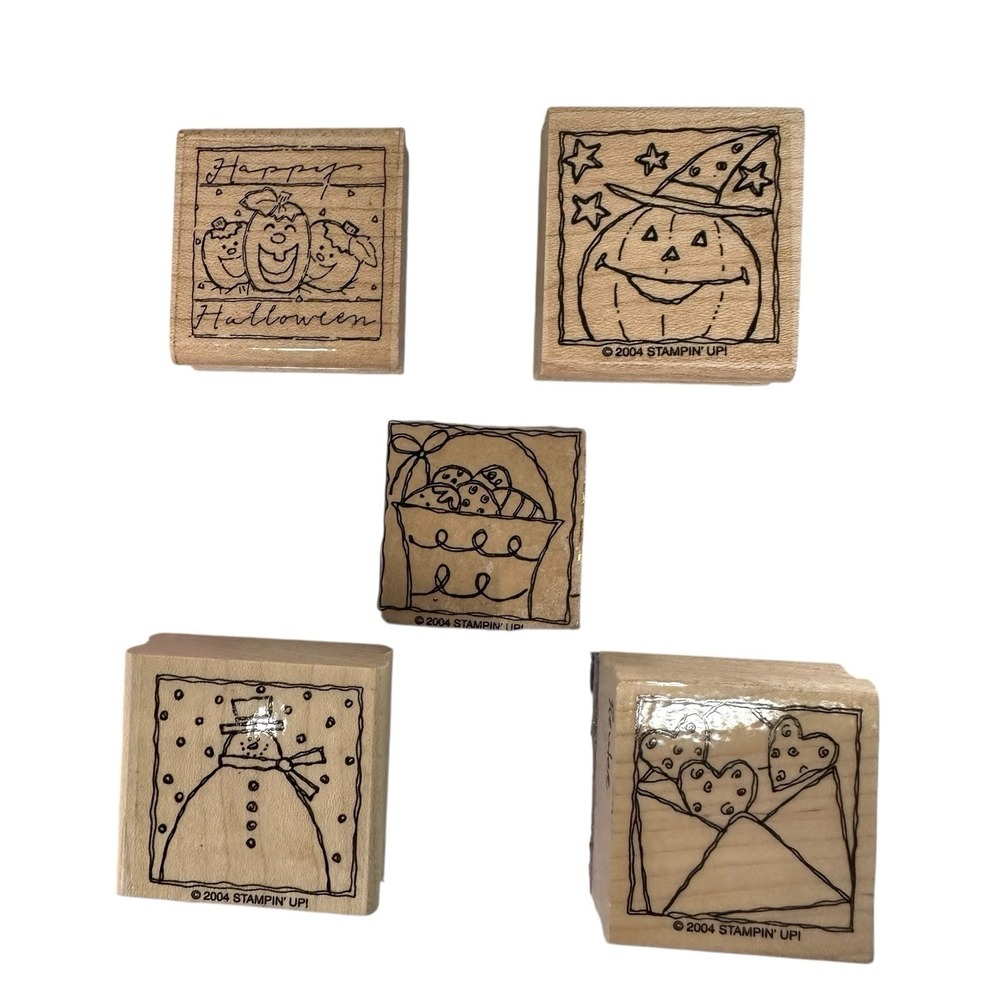 Stampin Up Happy Halloween Stamp Holiday Easter Snowman Hearts In Envelope 5 Lot